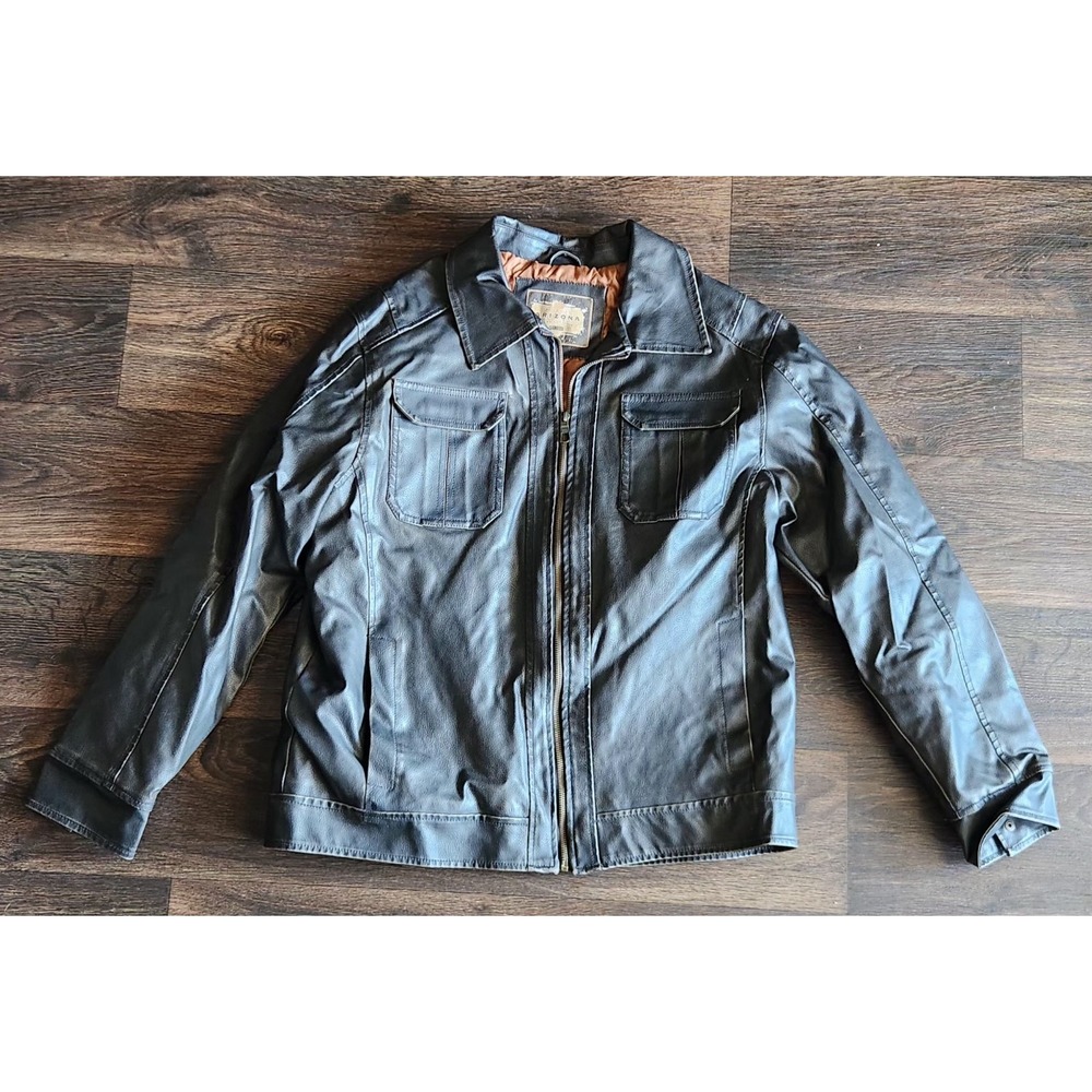 Vintage Arizona Faux Leather Jacket Black Brown Cowboy Western Motorcycle Mens L